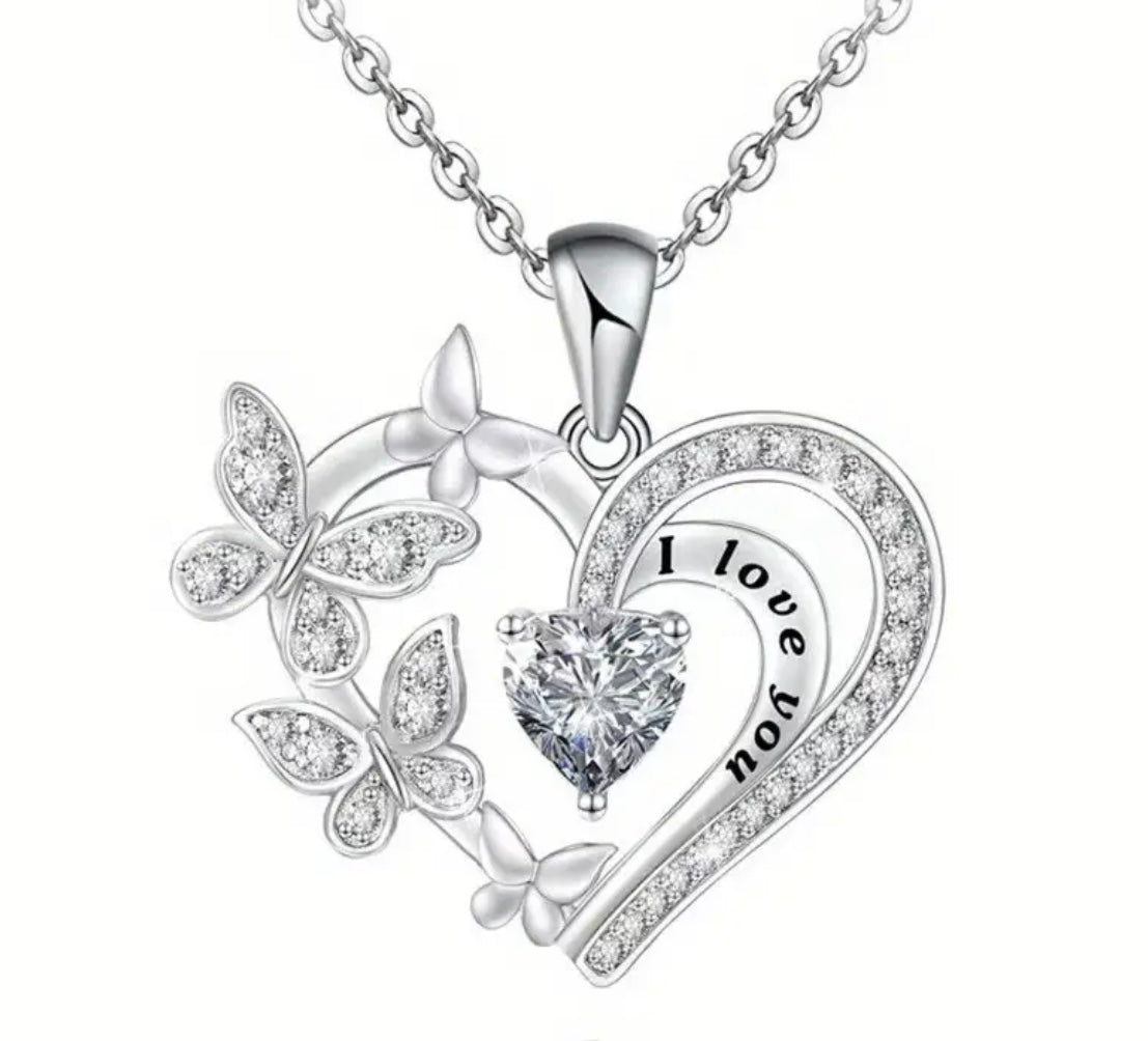 1 pc Shiny Butterfly Decor Heart Shaped Pendant for Women