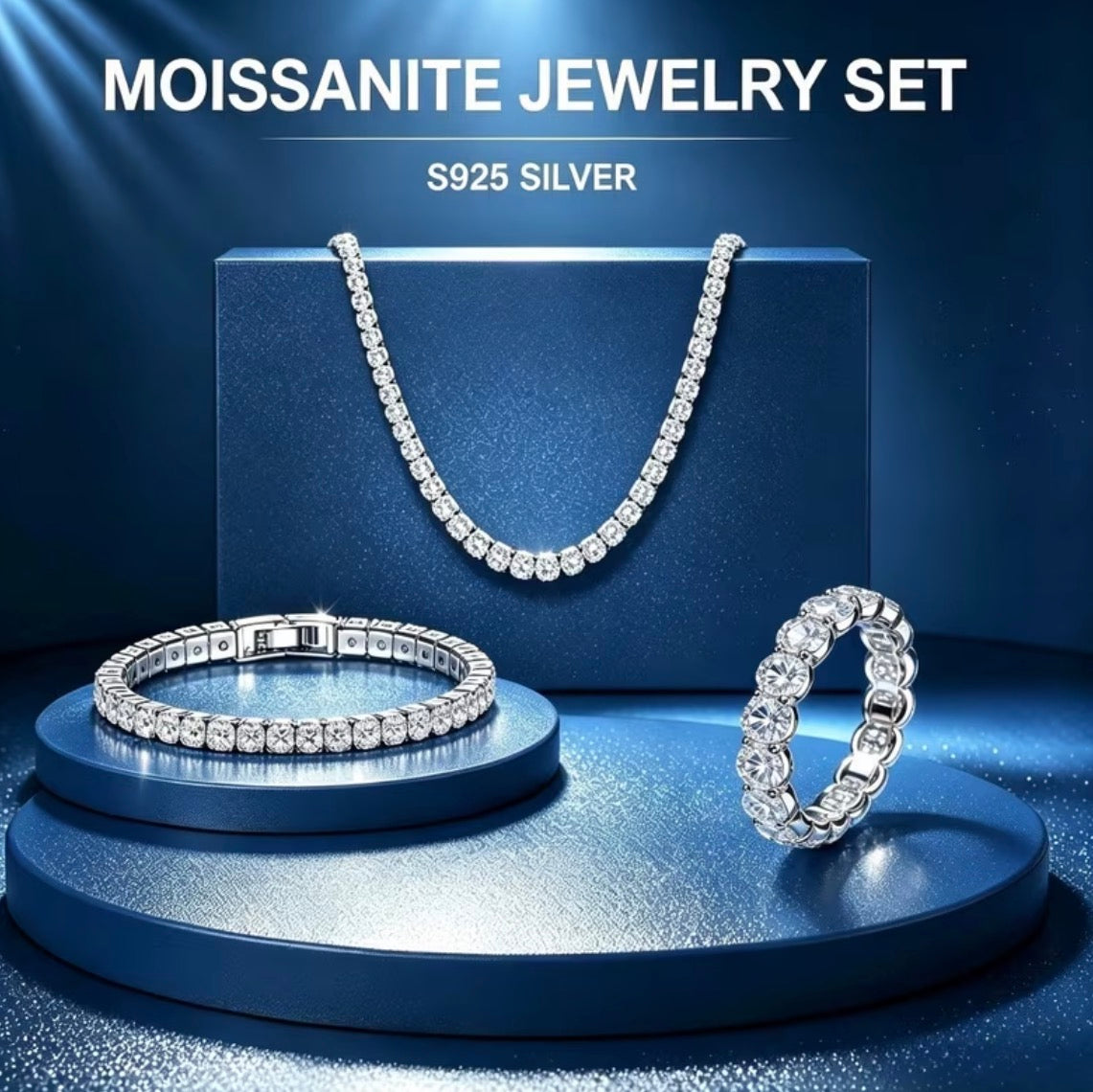Three-Piece Moissanite Jewelry Set in Sterling Silver (925)