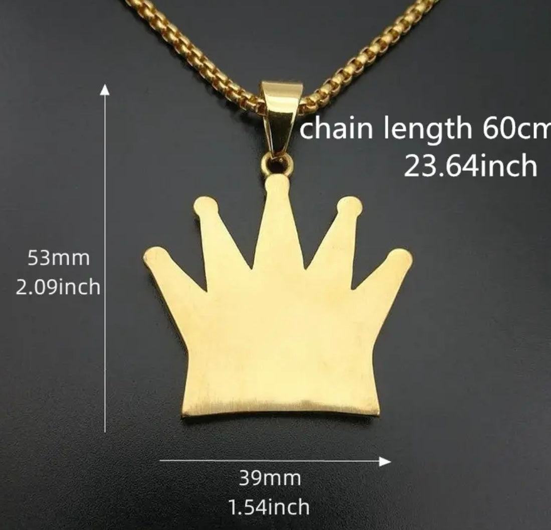 Golden Faux Diamond King Crown Pendant Necklace Men’s Custom Costume Jewelry