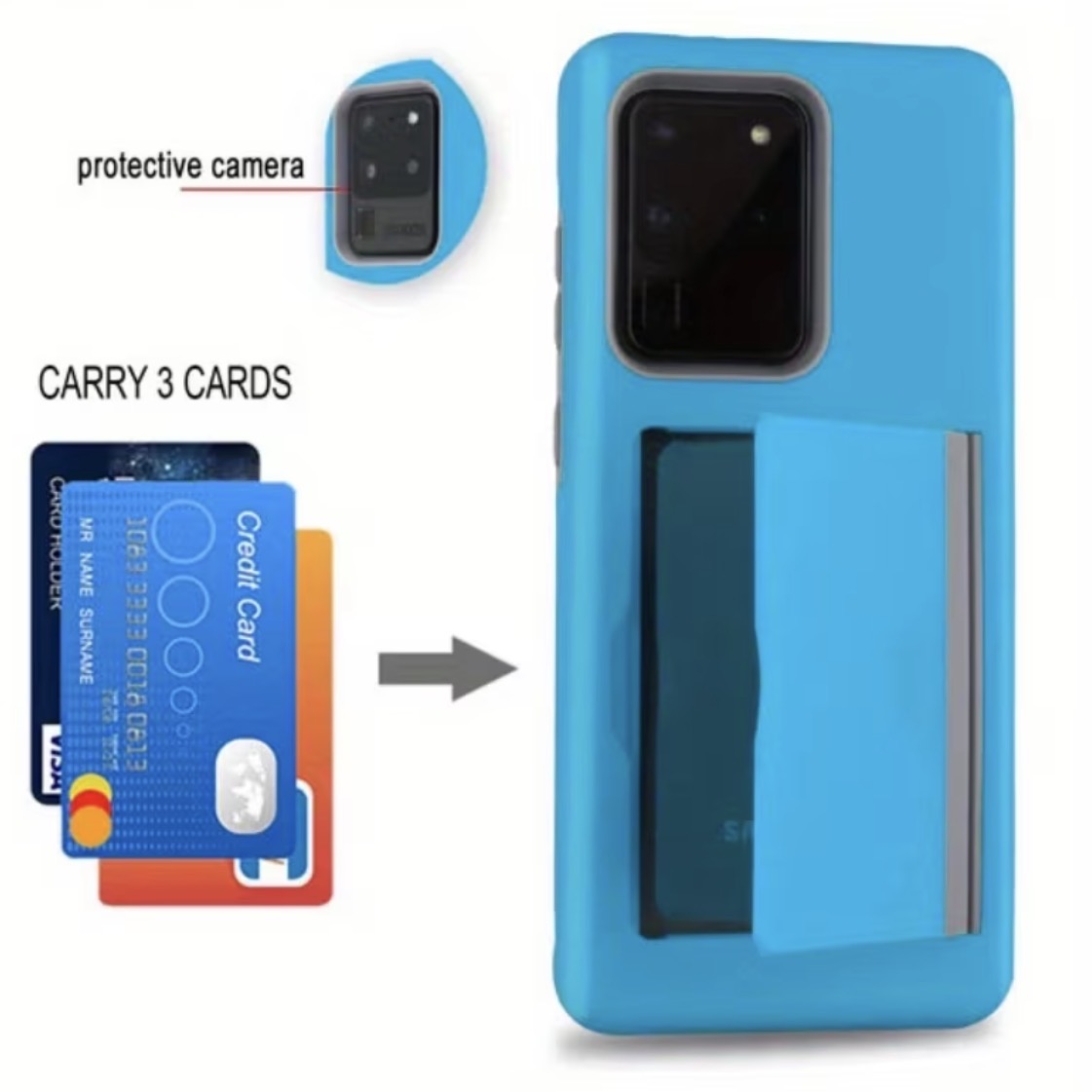 S20 Ultra 5G Premium Dual Layer Protection Phone case With Open Midsection for up to 3 cards