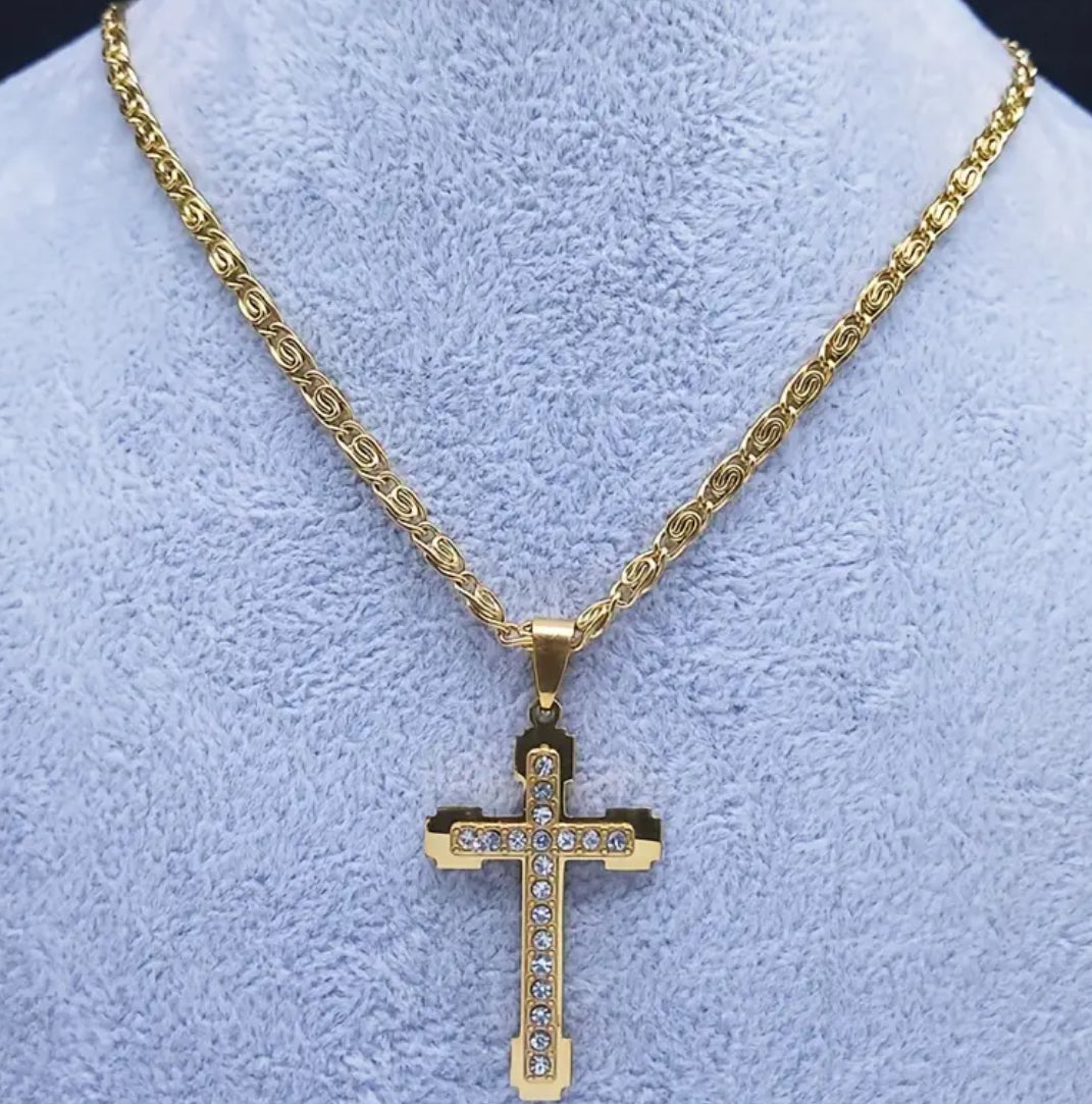 Stainless Steel Cross Necklace with Rhinestone Clavicle Chain Fashion Great Gift