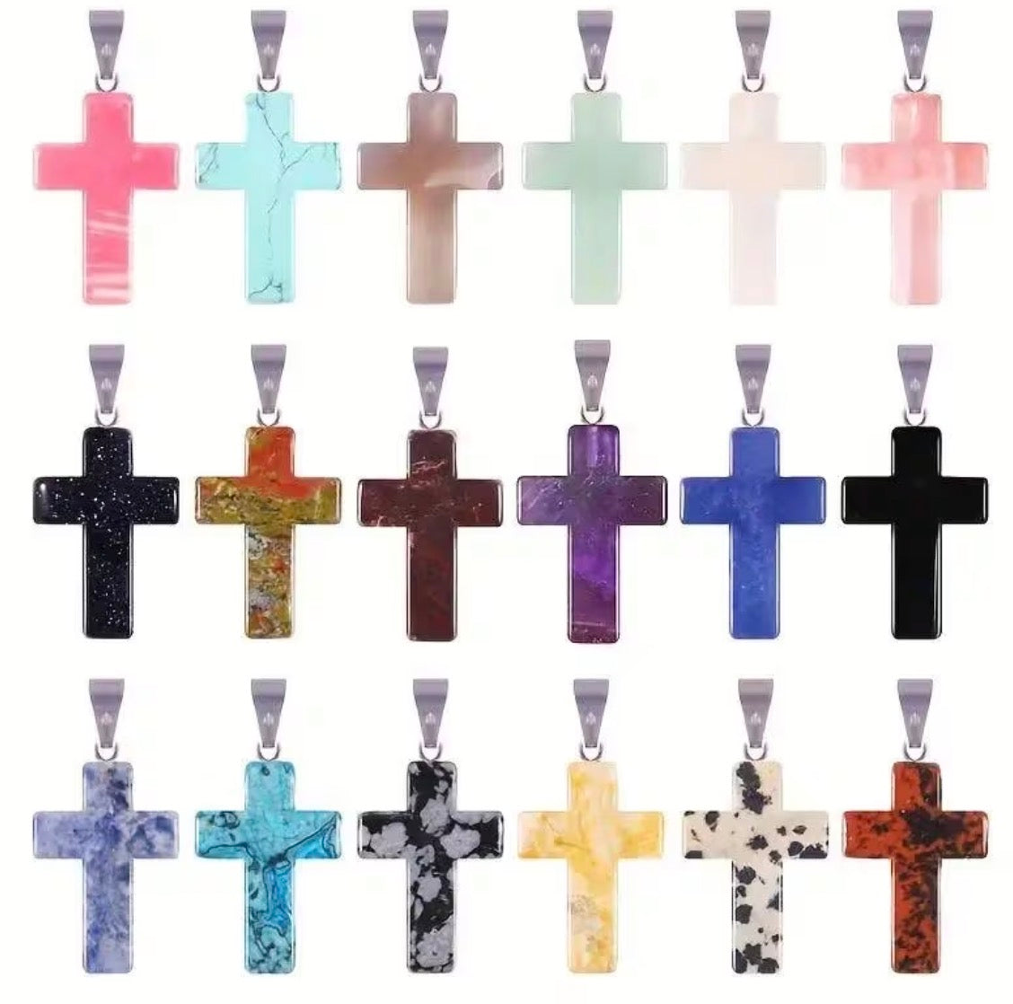 Natural Stone Cross Pendant Collection