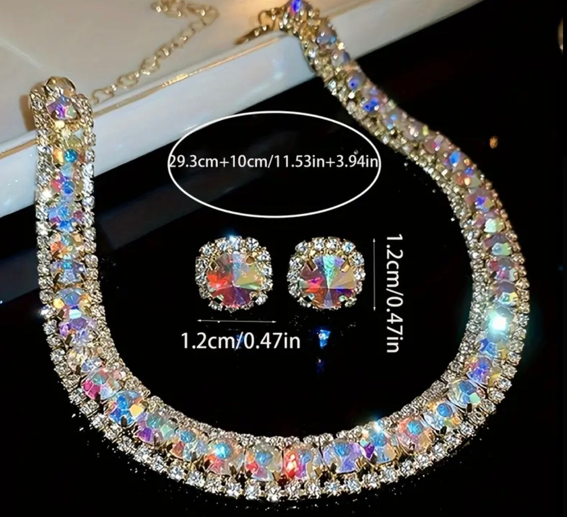 Radiant Rhinestones Earring and Necklace Set Durable Alloy Fashion Jewelry