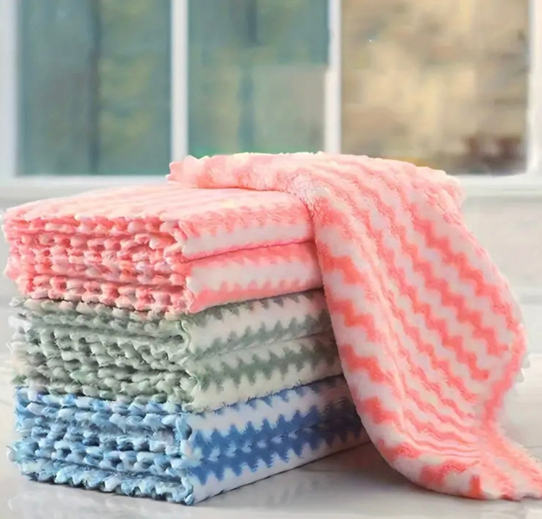 5 pcs Soft & Absorbent Kitchen Dish Clothes, Reusable/Machine Washable Coral Fleece Microfiber Multi-Use Towels