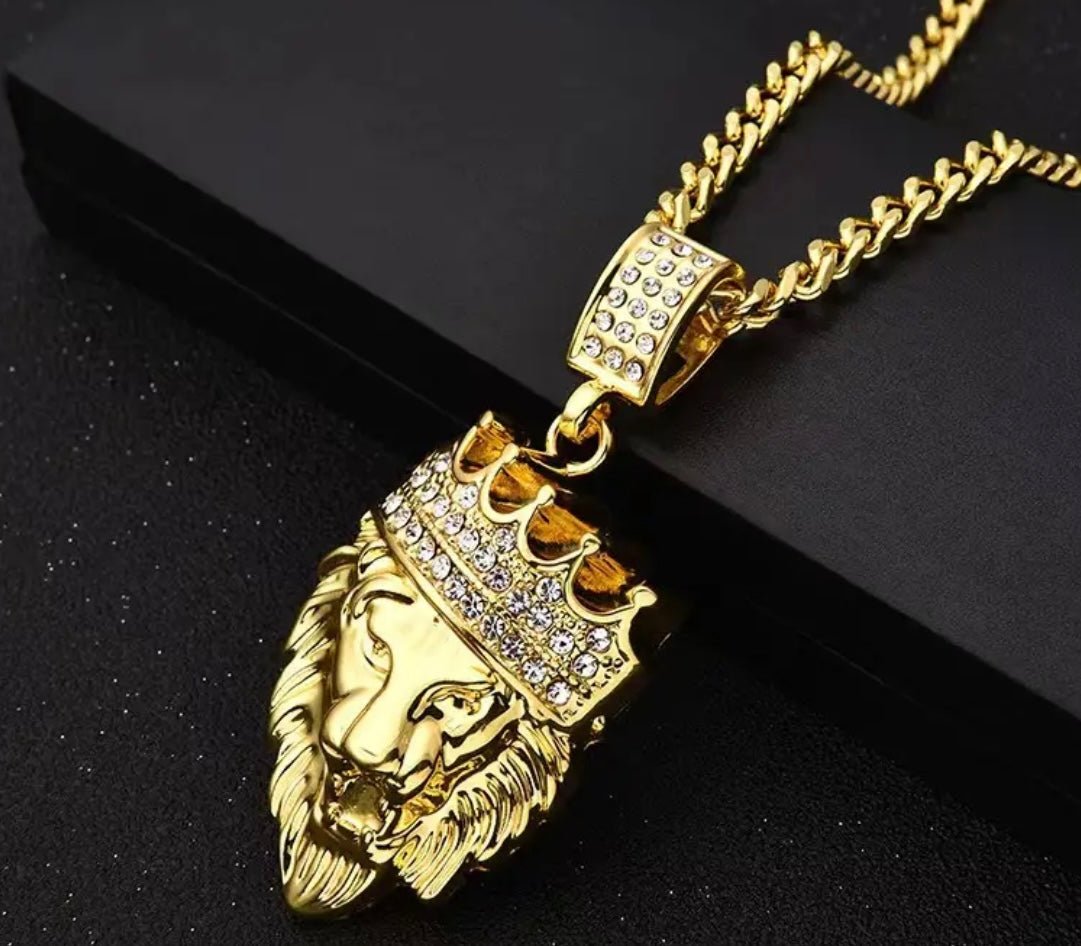 1 pc 30 inch Cuban Chain Fashion for Men or Women hip hop iced out Crowned Lion Pendant Necklace Fashion Jewelry - EmporiumDepot