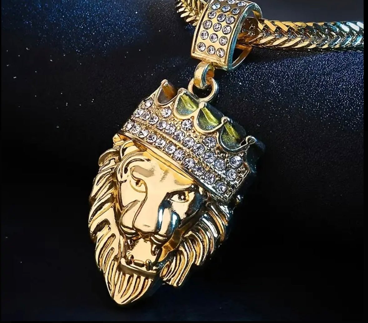 1 pc 30 inch Cuban Chain Fashion for Men or Women hip hop iced out Crowned Lion Pendant Necklace Fashion Jewelry - EmporiumDepot