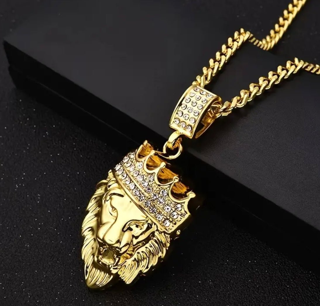 1 pc 30 inch Cuban Chain Fashion for Men or Women hip hop iced out Crowned Lion Pendant Necklace Fashion Jewelry - EmporiumDepot