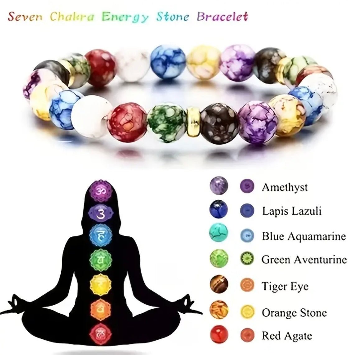 1 pc 7 Chakra Reiki Beaded Bracelet - EmporiumDepot