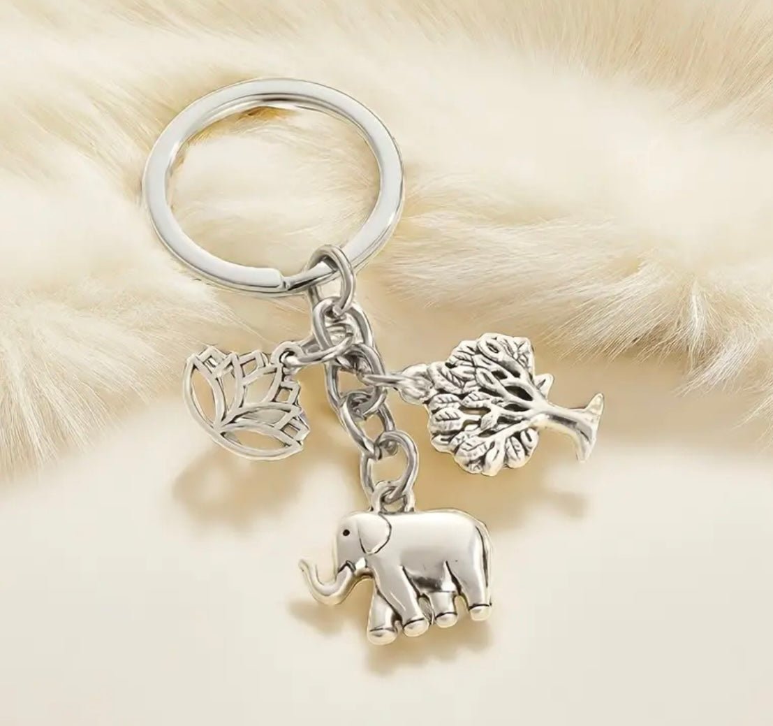 1 pc Alloy Lotus Elephant Tree Keychain - EmporiumDepot