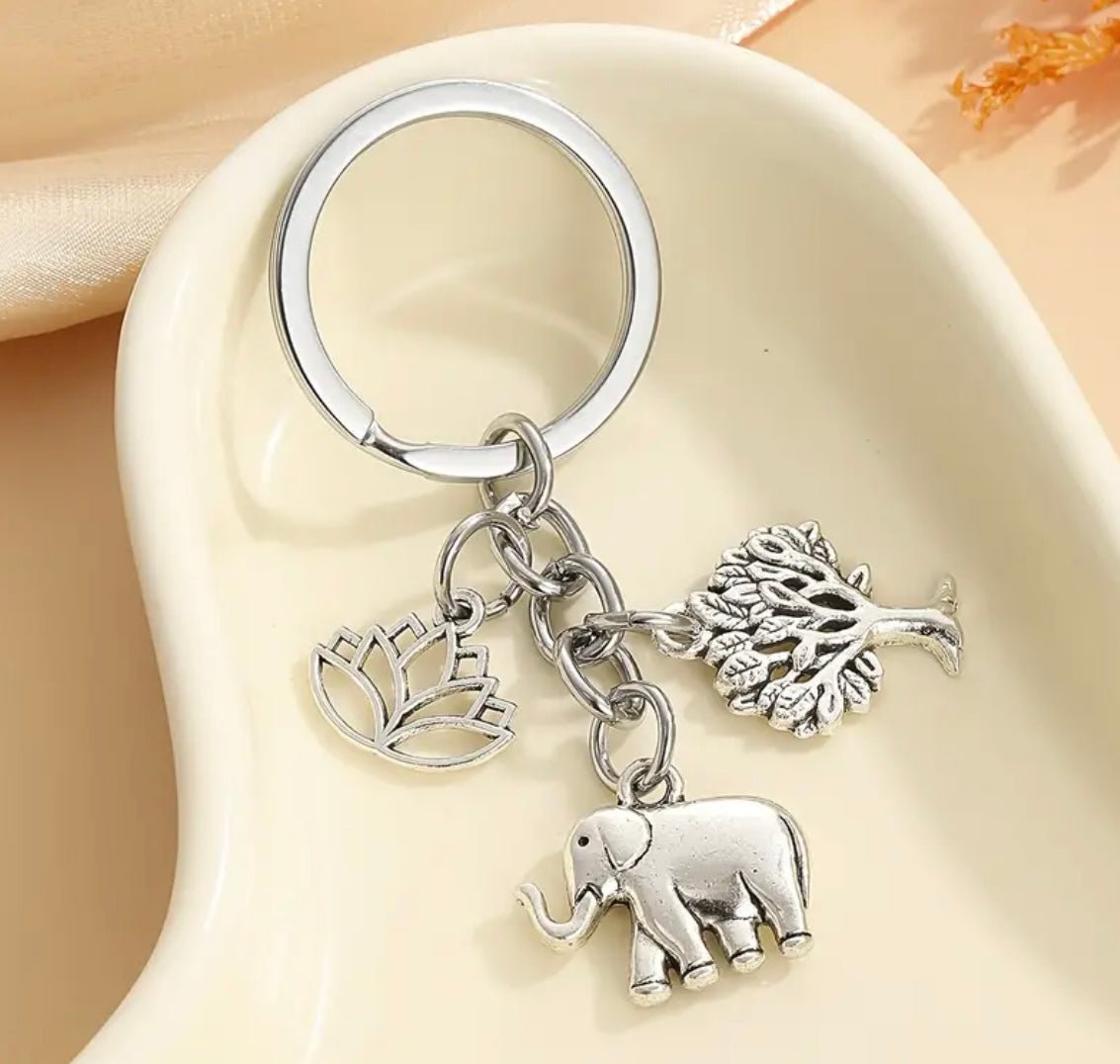 1 pc Alloy Lotus Elephant Tree Keychain - EmporiumDepot