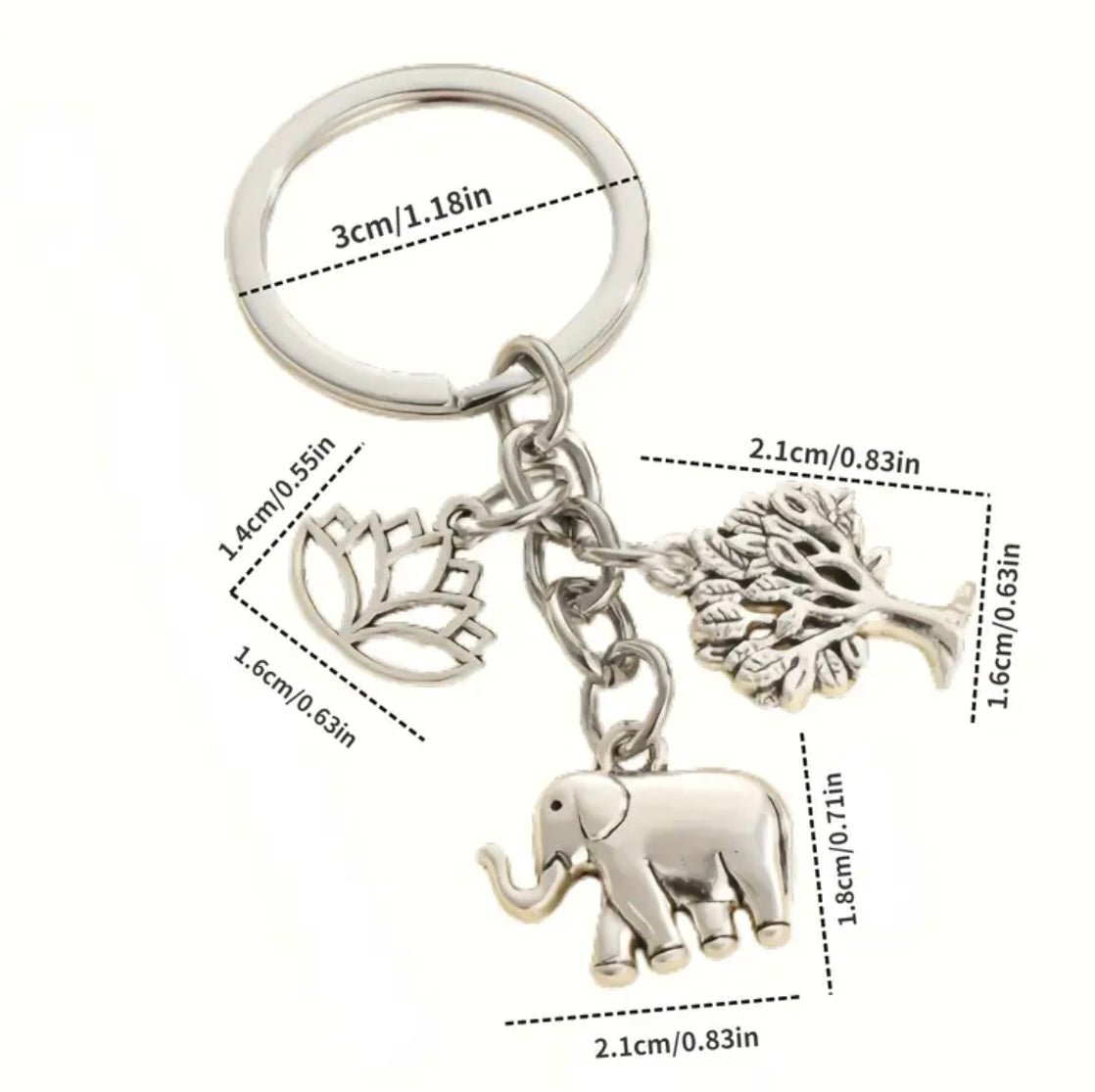 1 pc Alloy Lotus Elephant Tree Keychain - EmporiumDepot