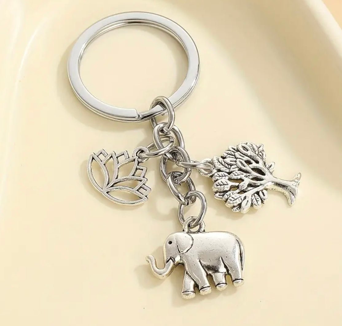 1 pc Alloy Lotus Elephant Tree Keychain - EmporiumDepot