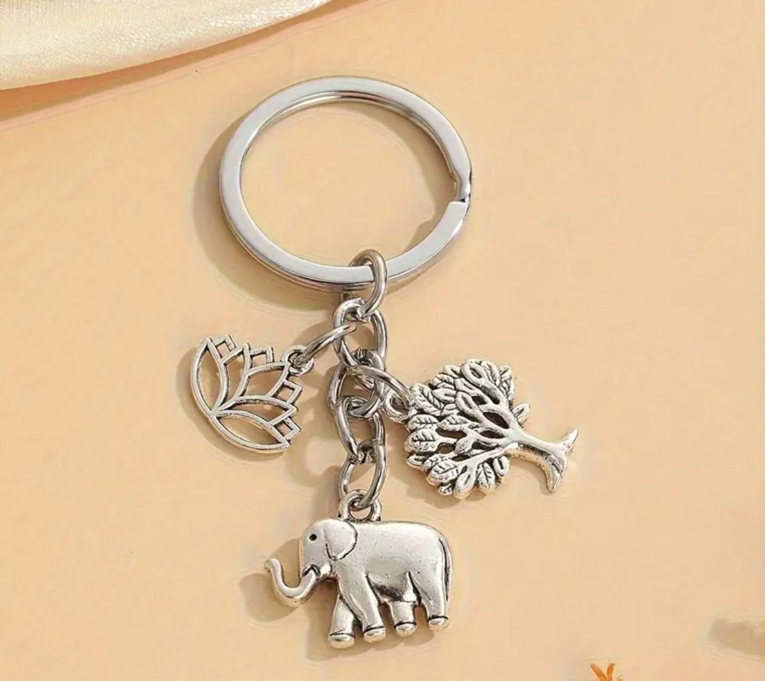 1 pc Alloy Lotus Elephant Tree Keychain - EmporiumDepot