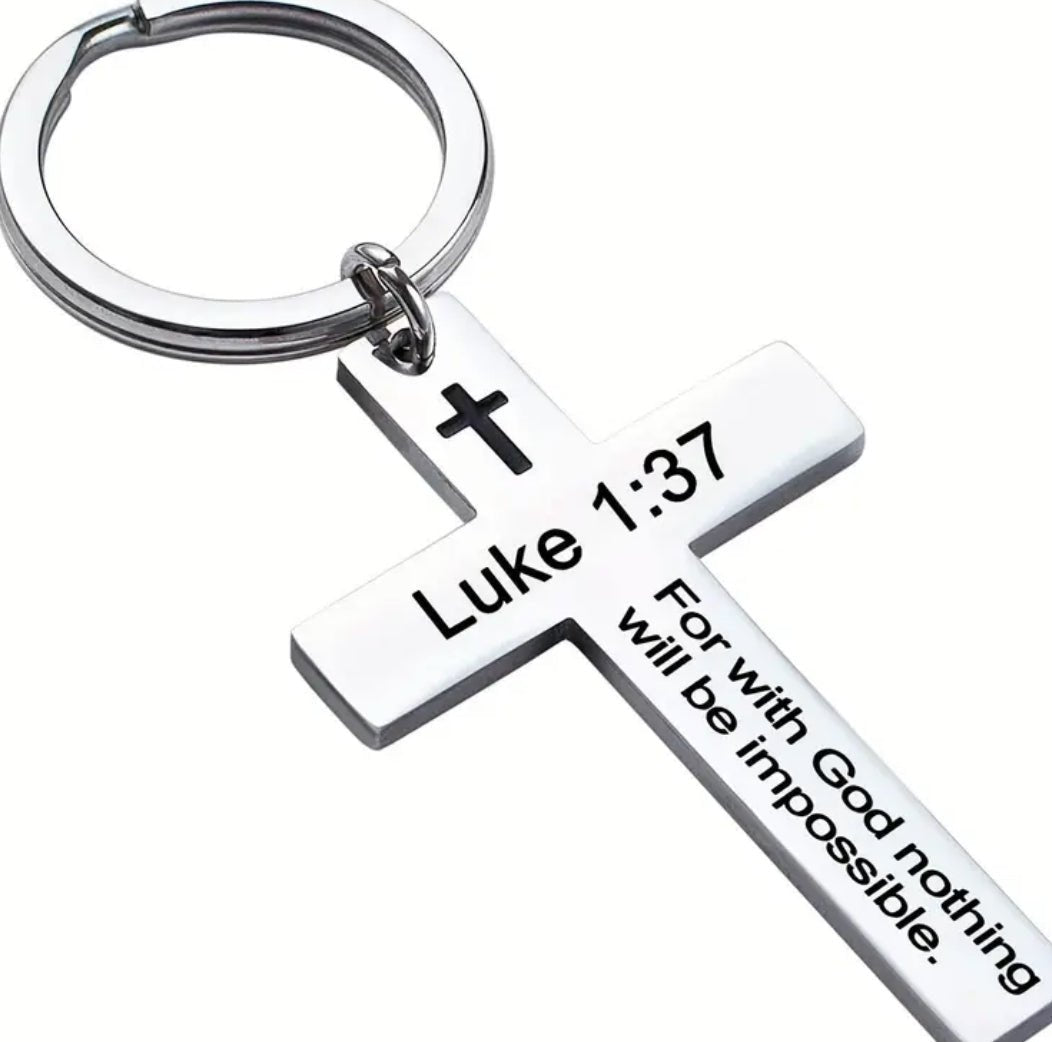 1 pc Custom Cross Keychain Stainless Steel Slogan Religious Key Ring Bible Verse Keychain - EmporiumDepot