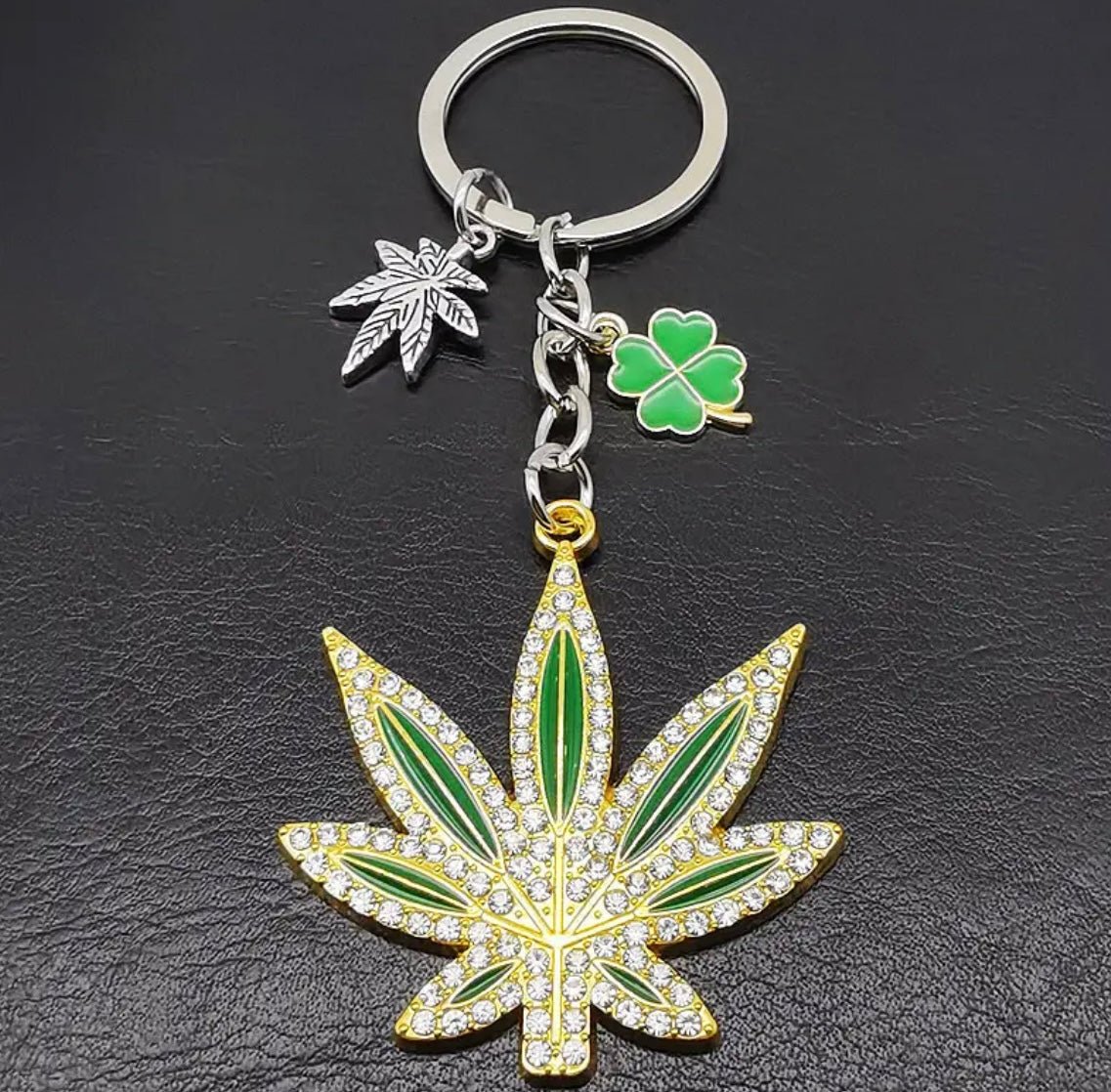 1 pc Custom Green & Gold Colored Keychain with Zircon - EmporiumDepot