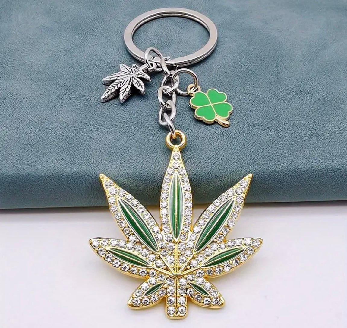 1 pc Custom Green & Gold Colored Keychain with Zircon - EmporiumDepot