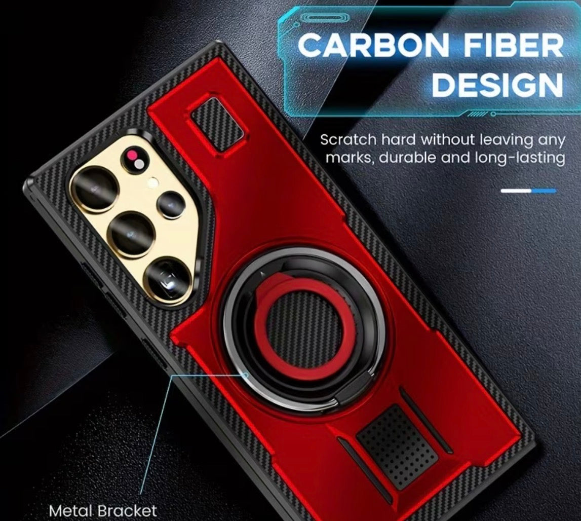 Samsung Galaxy S23 Dark Red Phone Case With Rotating Bracket Soft Silicone Ring Protection