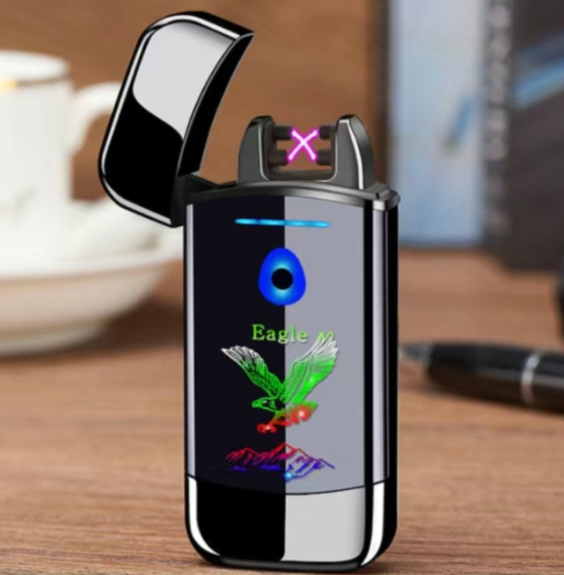 Custom Rechargeable Eagle Design When Opened Dual Arc Plasma Windproof Lighter