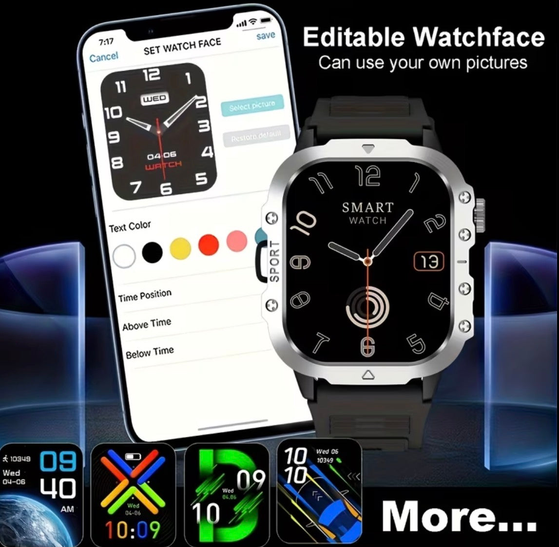 New Smart Watch 2.01 inch Large Screen LED Flashlight Fitness Tracker Compatible with iPhone or Android