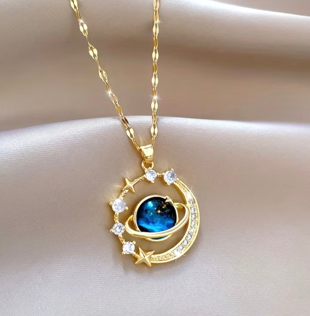 Gold-Tone Blue Moon Pendant with CZ Stone