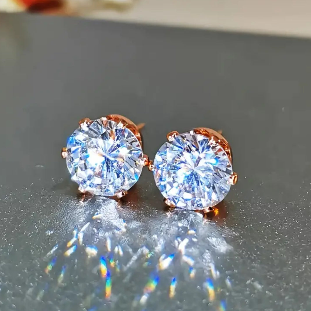 Elegant Luxury Rose Golden Zircon Stud Earrings Perfect Gift