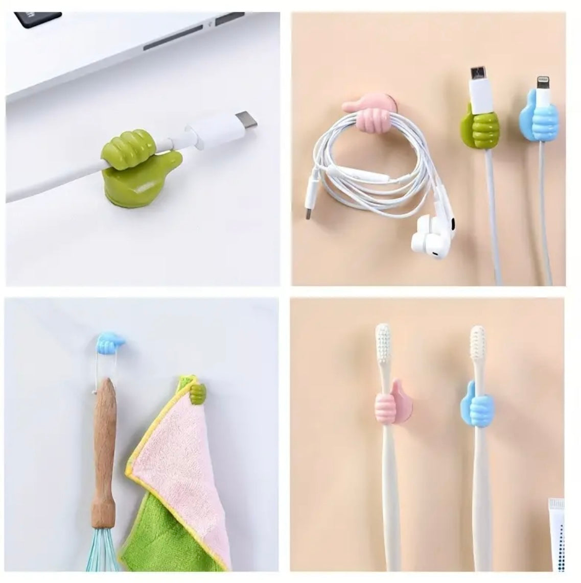 10 pack random color set of thumb hooks multifunctional for cable management and more