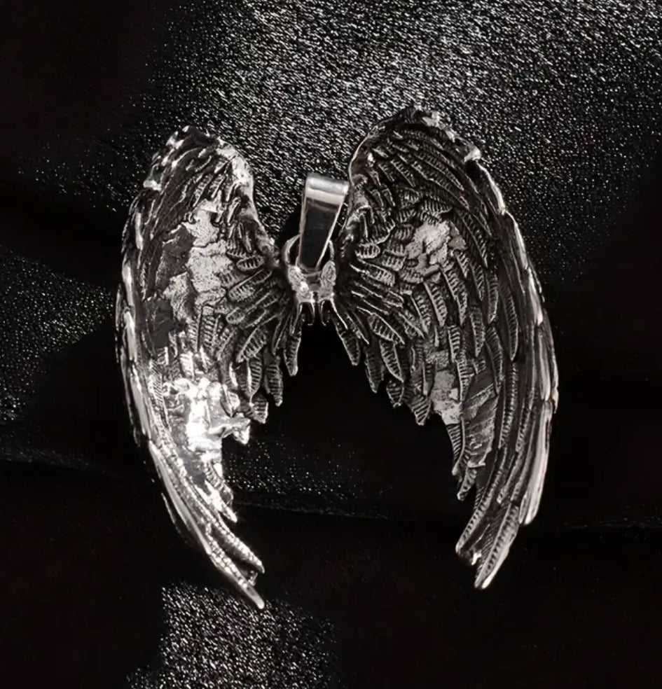 1 pc Vintage Silvery Metal Angel Wings Pedant Necklace Men Women Fashion Jewelry Great Gift