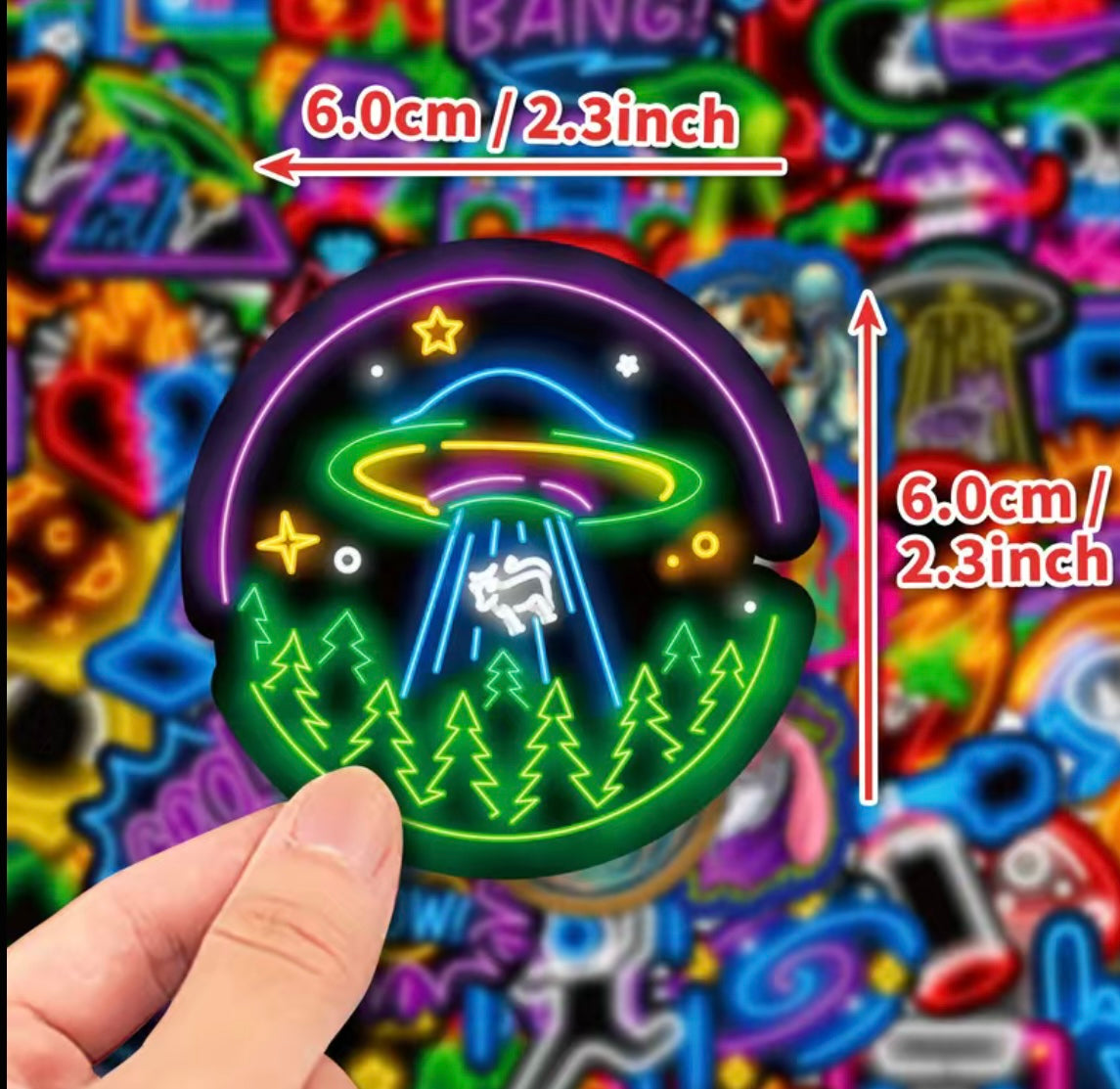 50 Pack of Neon Random Stickers for decorating