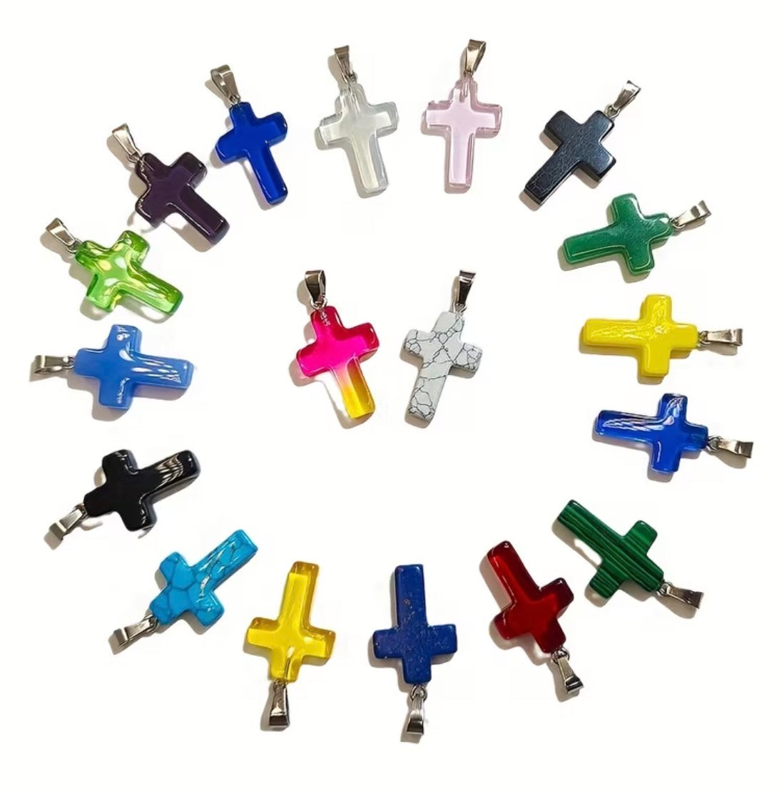 Natural Stone Cross Pendant Collection