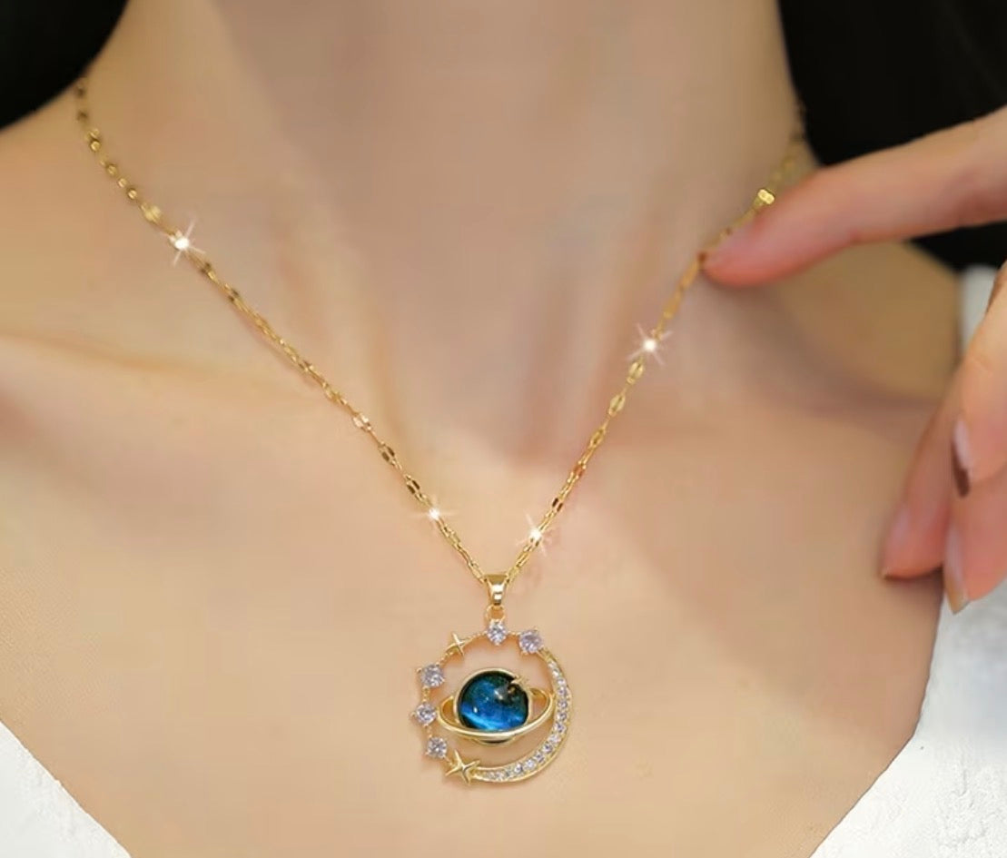 Gold-Tone Blue Moon Pendant with CZ Stone