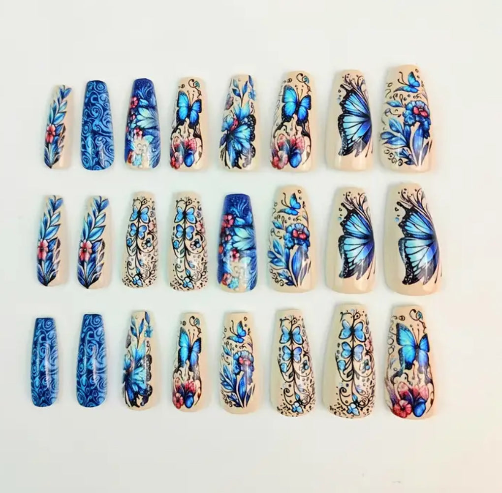 24 pcs Beautiful Butterfly Fake Press On Nails