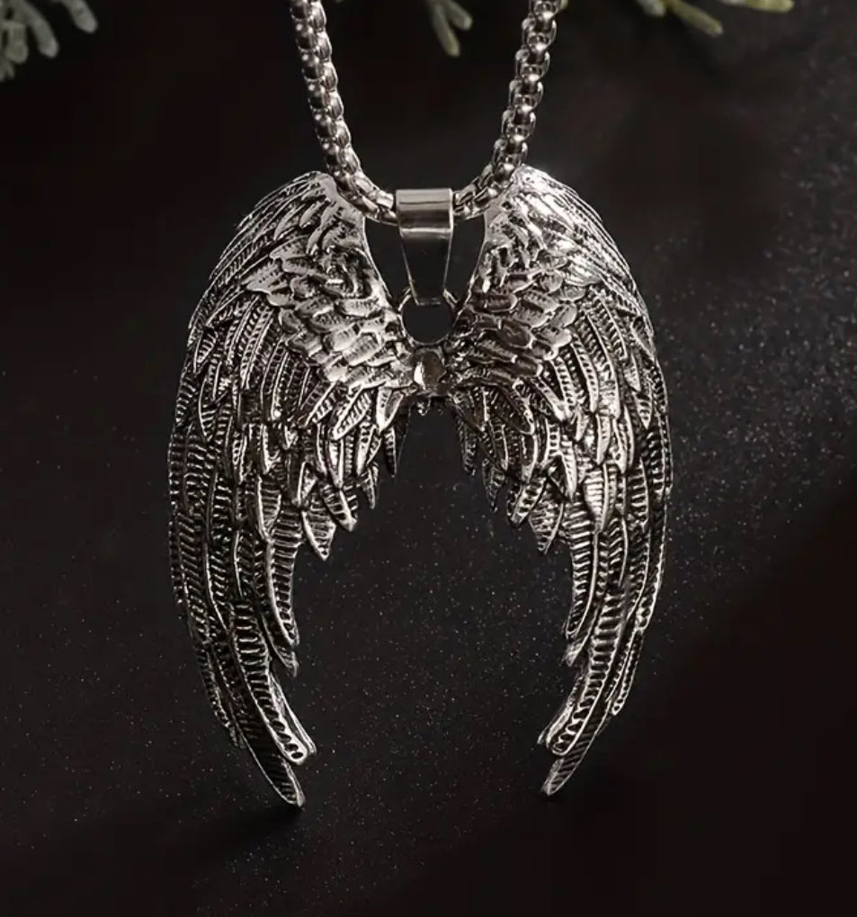 1 pc Vintage Silvery Metal Angel Wings Pedant Necklace Men Women Fashion Jewelry Great Gift