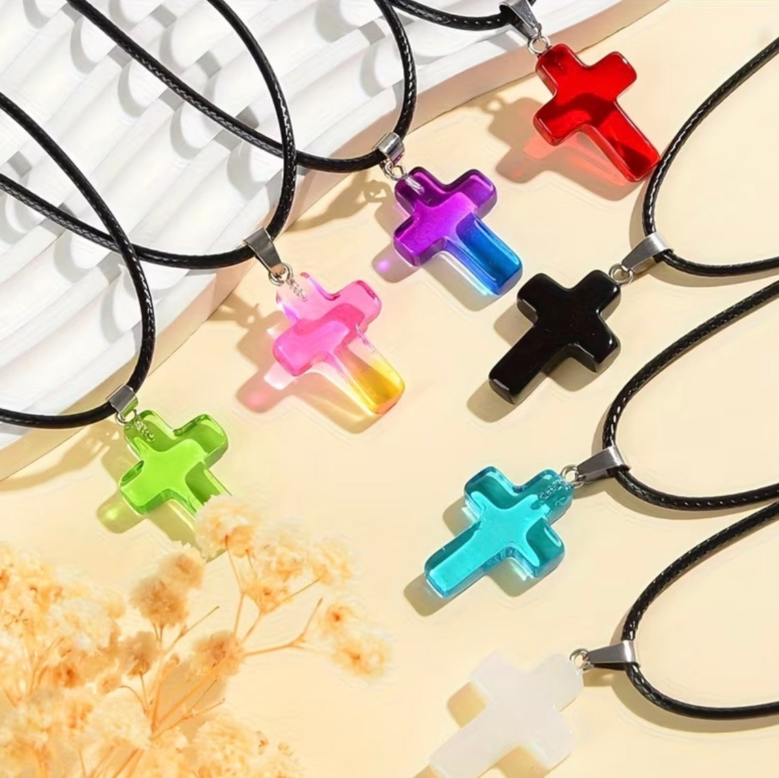 Natural Stone Cross Pendant Collection