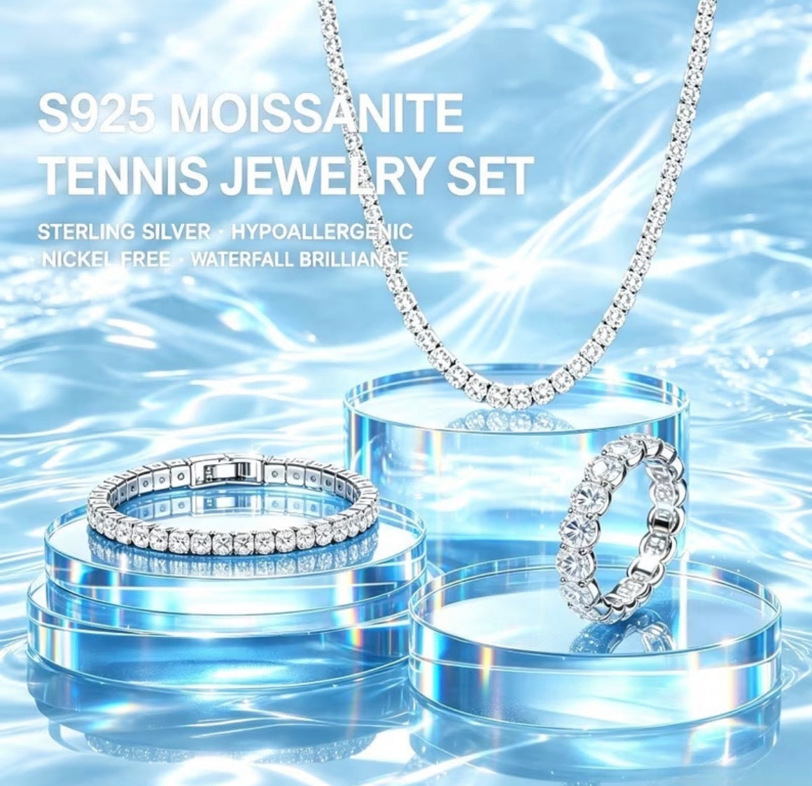 Three-Piece Moissanite Jewelry Set in Sterling Silver (925)