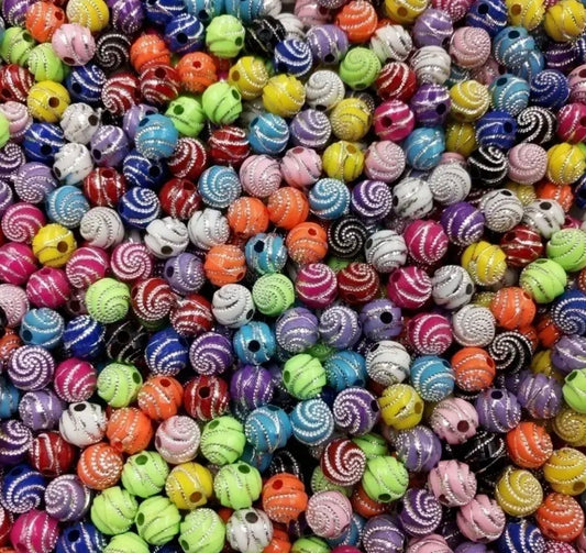 100 pcs 8mm Mixed Bundle Random Colors Spiral Acrylic Crafting Beads