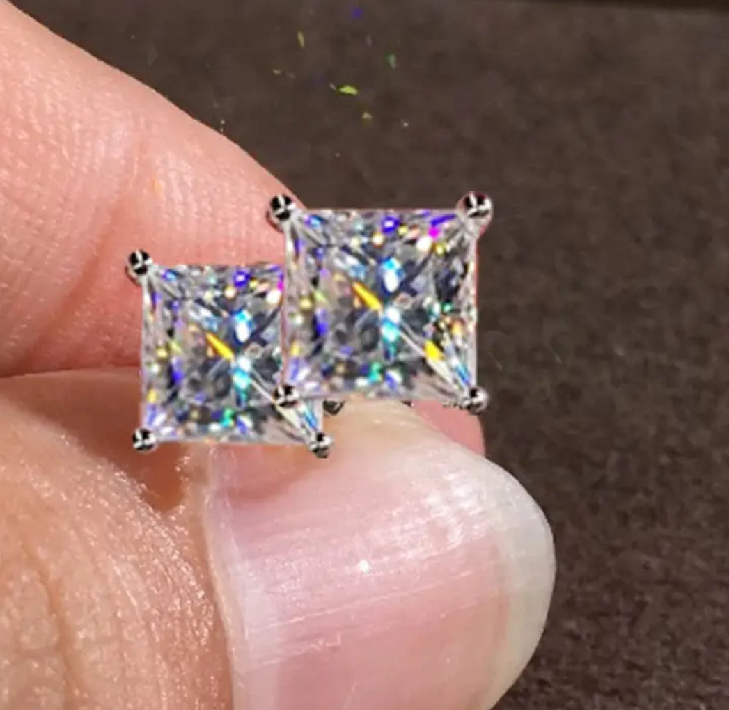 1 Pair Sparkly Square Round Zircon Stud Earrings