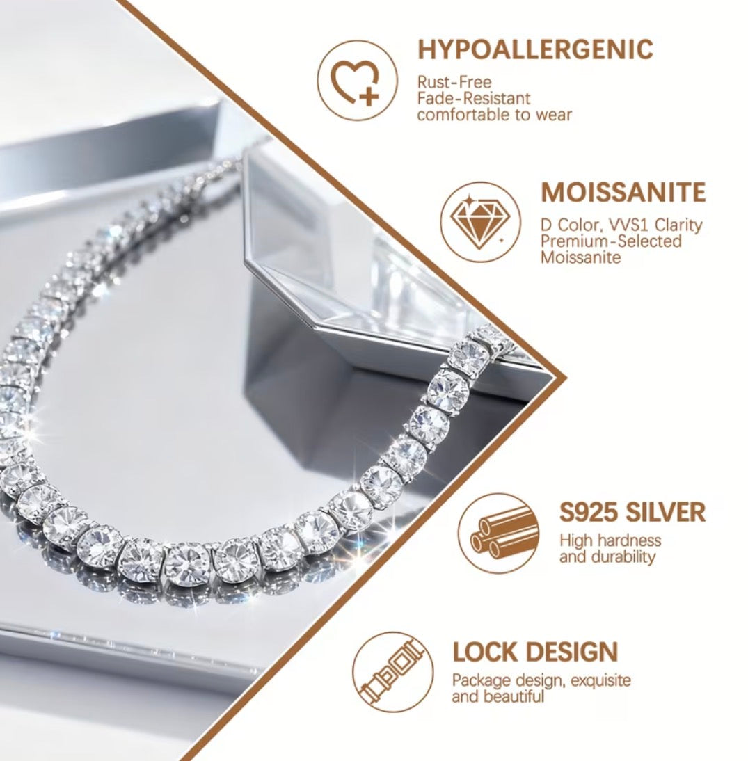 925 Silver Moisen Stone Tennis Necklace High Quality Jewelry
