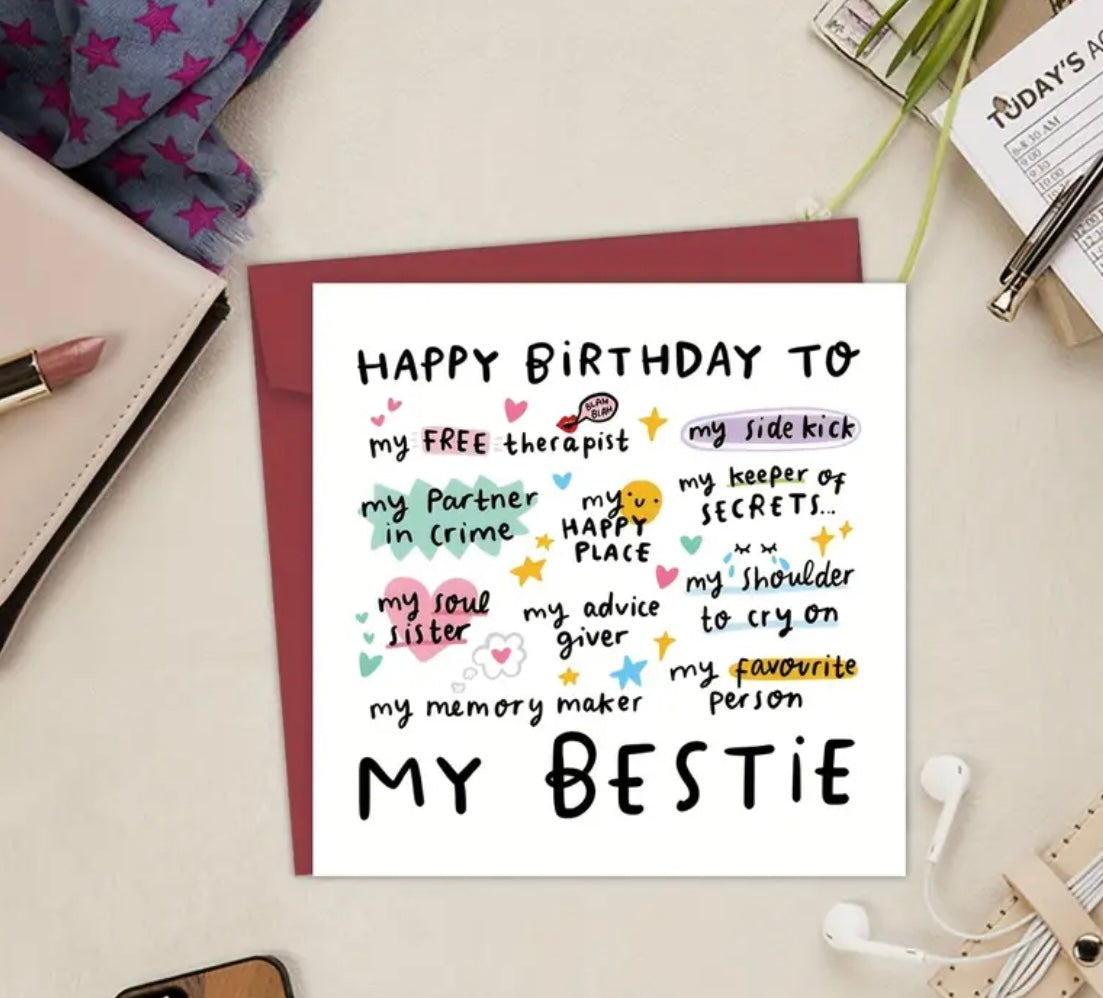 1 pc Happy Birthday To My Bestie Card Great Gift for Best Friends