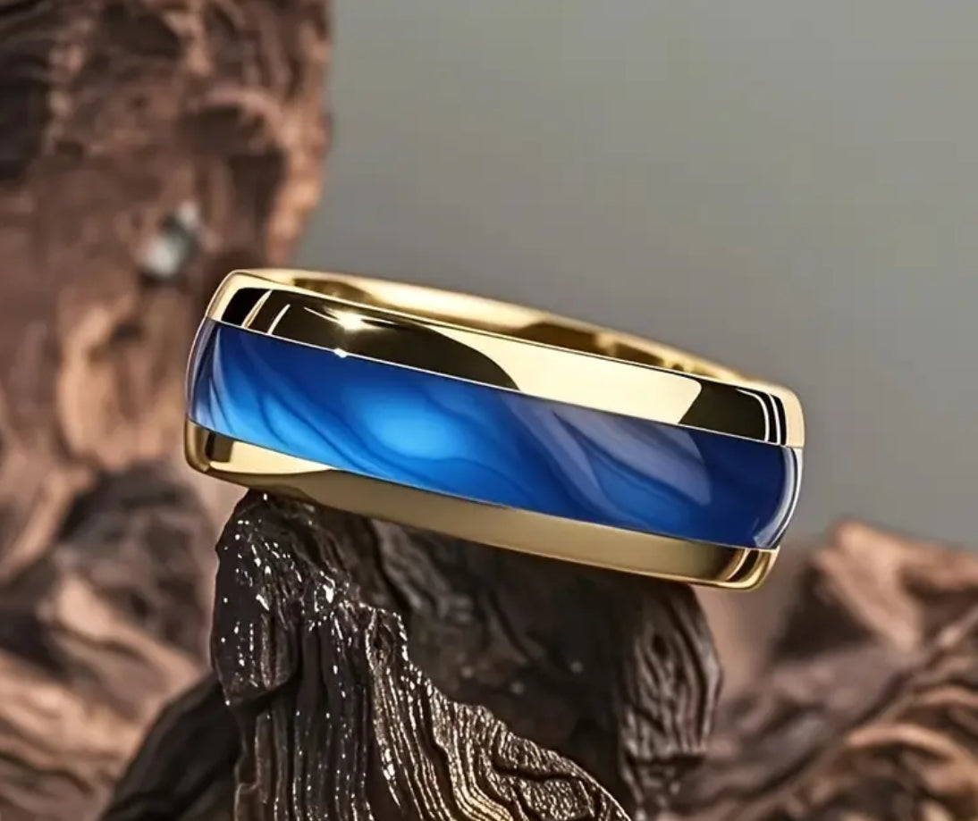 Modern Elegant Blue Marbled Design Polished Golden Tone 304 Stainless Steel