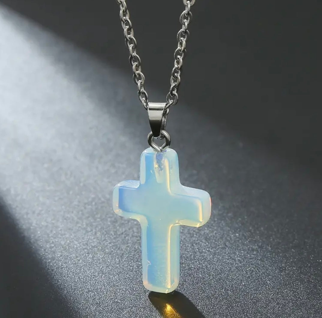 Natural Stone Cross Gemstone Pendant Necklace