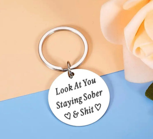 1 pc Stainless Steel Funny Loving Sober Keychain