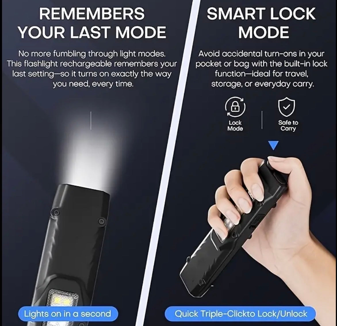 Tactical Flashlight 1600LUMEN Rechargeable LED Flat Flashlight With Clamp and Digital Display