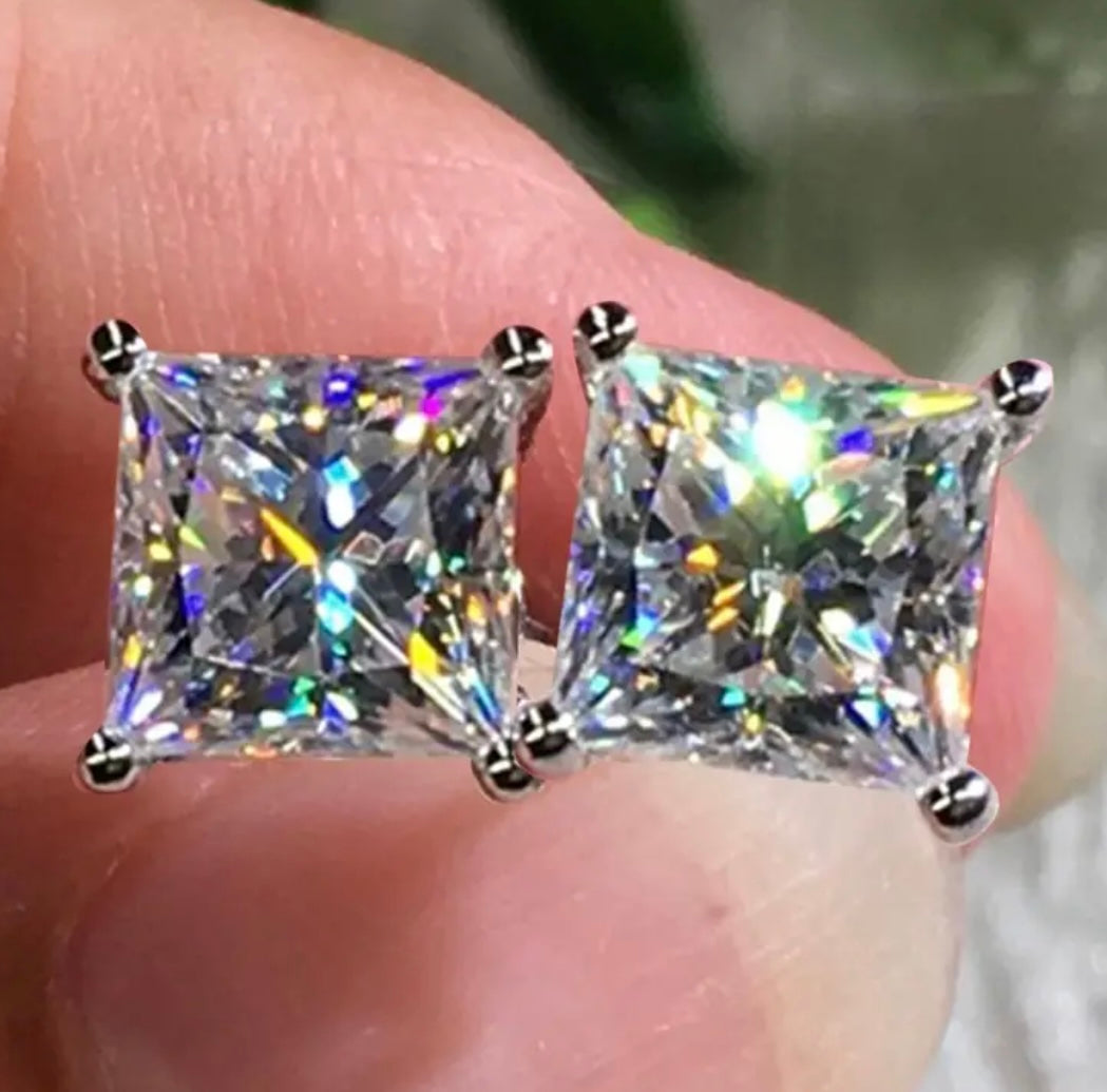 1 Pair Sparkly Square Round Zircon Stud Earrings