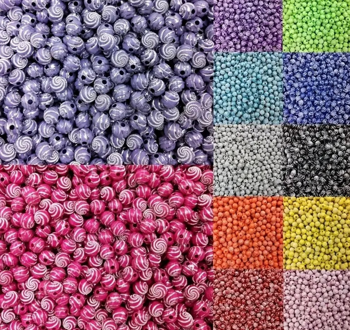 100 pcs 8mm Mixed Bundle Random Colors Spiral Acrylic Crafting Beads