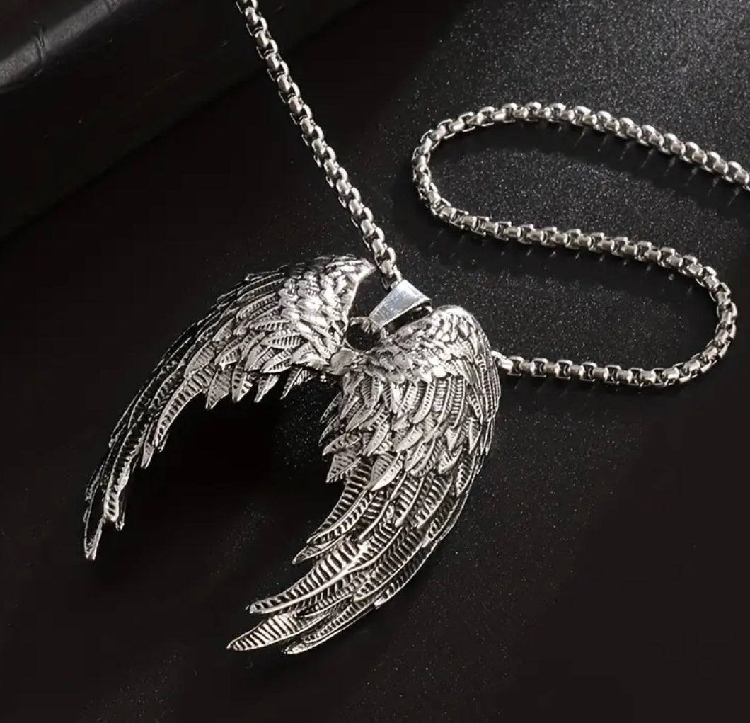 1 pc Vintage Silvery Metal Angel Wings Pedant Necklace Men Women Fashion Jewelry Great Gift