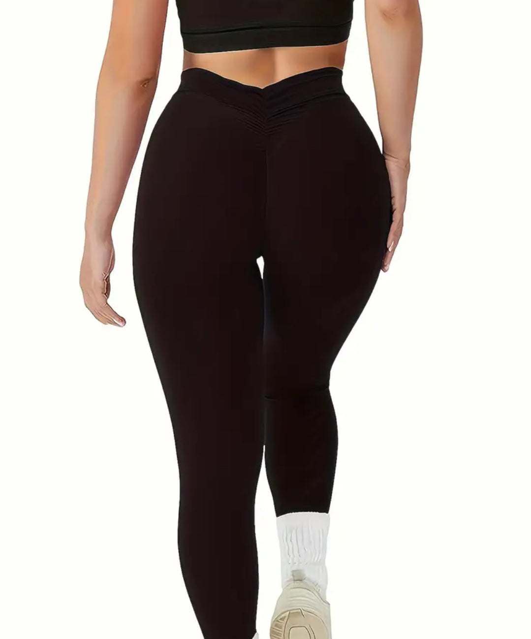V-Cut Waist Yoga Leggings High Waist Butt Lifting Stretchy Slim Fit Yoga Pants Size L