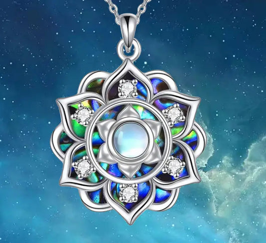 Elegant Lotus Flower Pendant Necklace With Luminous Opal and Sparkling Crystals hyper allergenic Alloy