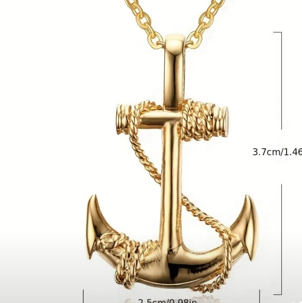 Fashion Jewelry Titanium Gold Plated Stainless steel Cute Anchor Pendant and Necklace