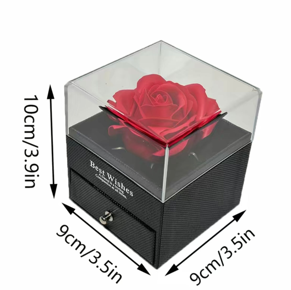 Present a rose to a couple with a concealed necklace nestled within the pullout drawer