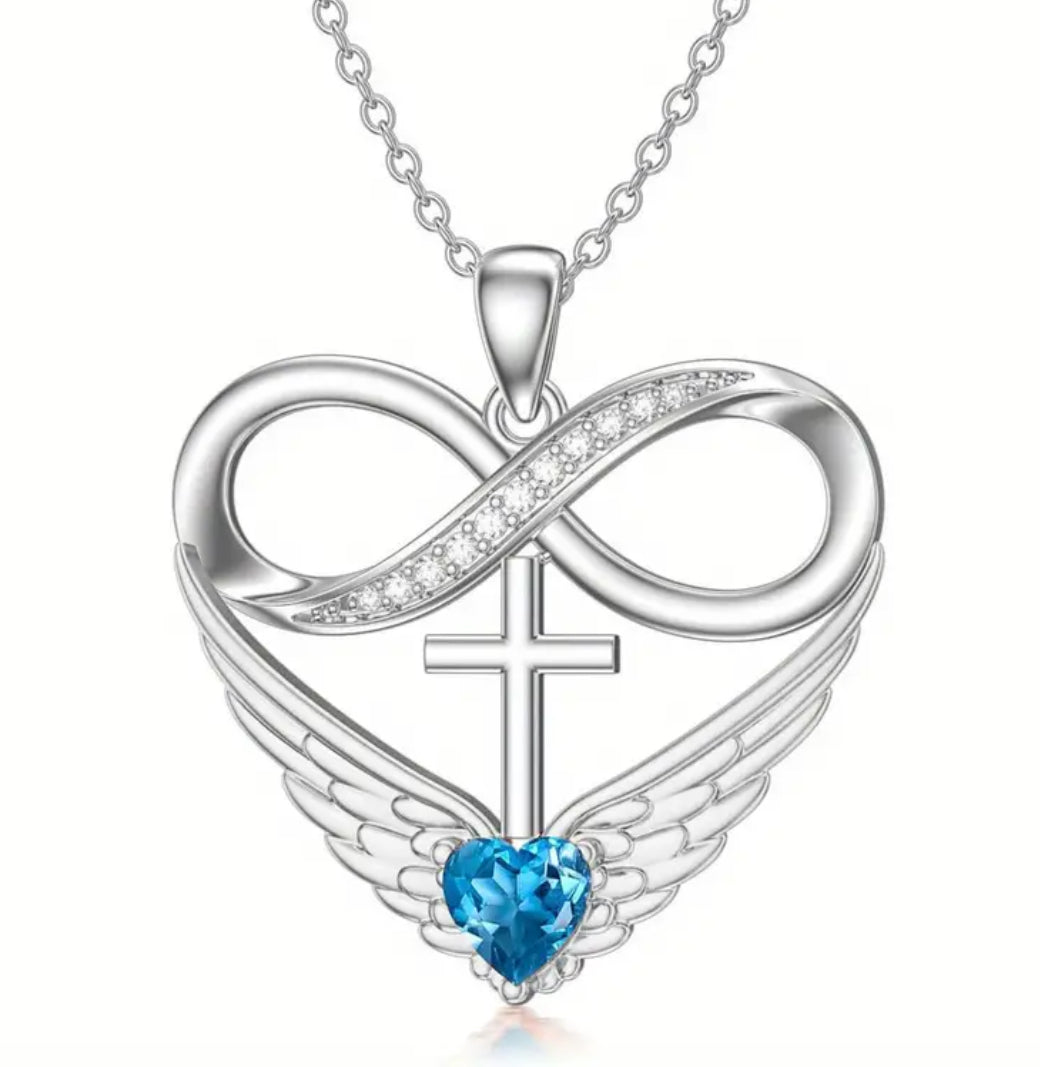 1 pc Angel Wings Infinity Necklace, Cross Heart Pendant Necklace Jewelry Great Gift